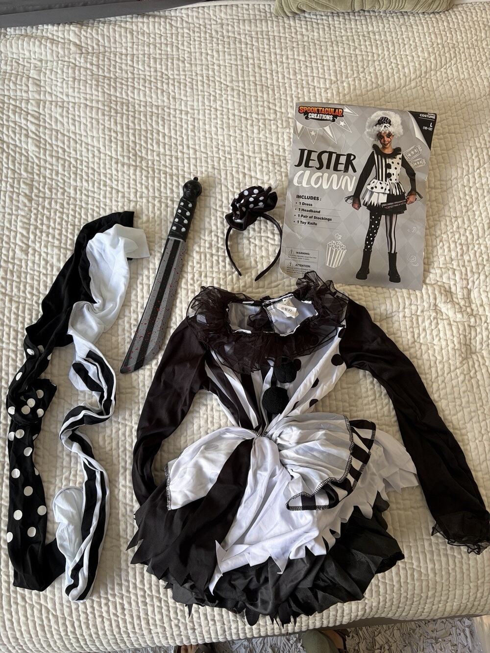 Spooktacular Creations Jester Clown Costume Girls L 10-12 Halloween Complete